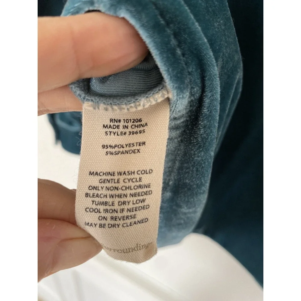 Soft Surroundings Teal Blue Velvet Button‎ Down Shirt Petite PXL Soft Luxe S - Picture 7 of 8